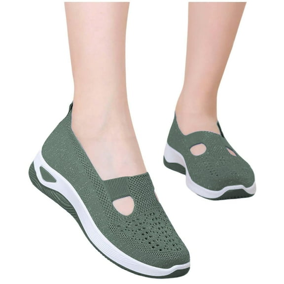 Ballet Flats for Women Round Toe Mary Jane Shoes Comfortable Dressy Women Flats Adjustable Straps Washable Knit Slip On Shoes Green 6.5