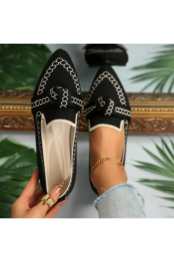 Ballet Flats for Women Soft Knit Slip on Shoes Fashion Pointy Toe Loafers for Daily Going Out Black 9