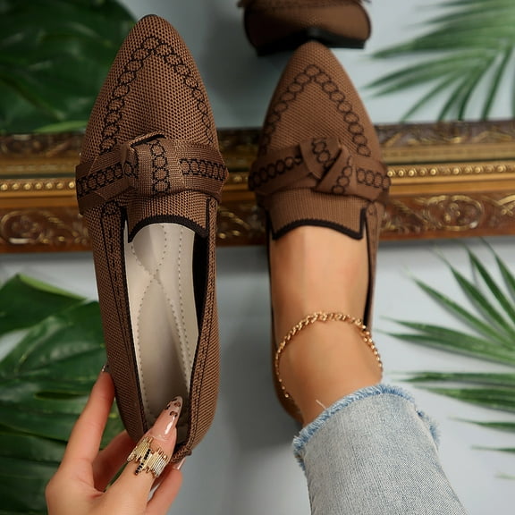 Ballet Flats for Women Soft Knit Slip on Shoes Fashion Pointy Toe Loafers for Daily Going Out Brown 7.5