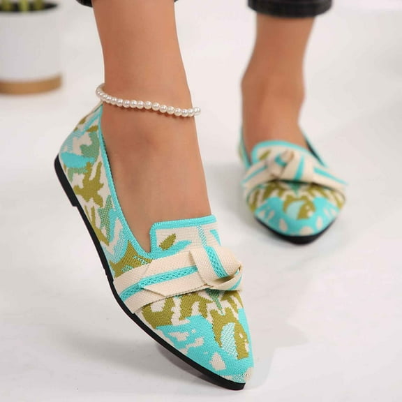 Ballet Flats for Women Soft Knit Slip on Shoes Fashion Pointy Toe Loafers for Daily Going Out Green 7.5