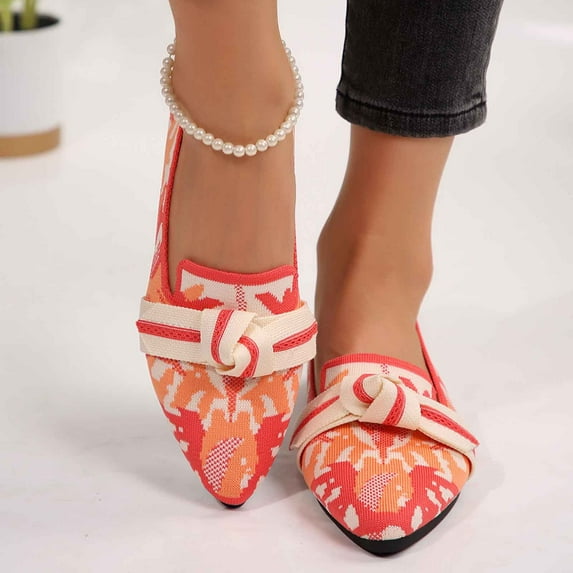 Ballet Flats for Women Soft Knit Slip on Shoes Fashion Pointy Toe Loafers for Daily Going Out Pink 10