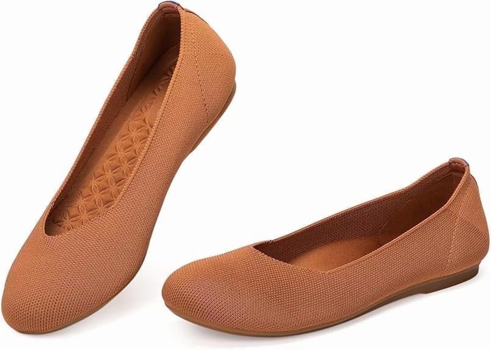 Women's Pointed Toe Knit Flats - Slip On Ballet Flats, Comfortable Low Wedge, Ultra Flexible (Color: Ecru, Size 8.5)