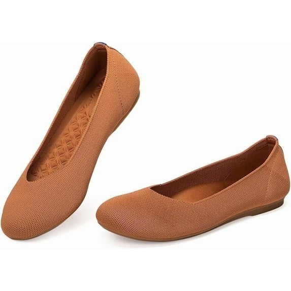 Flatgios Women's Ballet Flats Knitted Round Toe Flat Women's Walking Shoes Comfortable Casual Shoes Orange-7