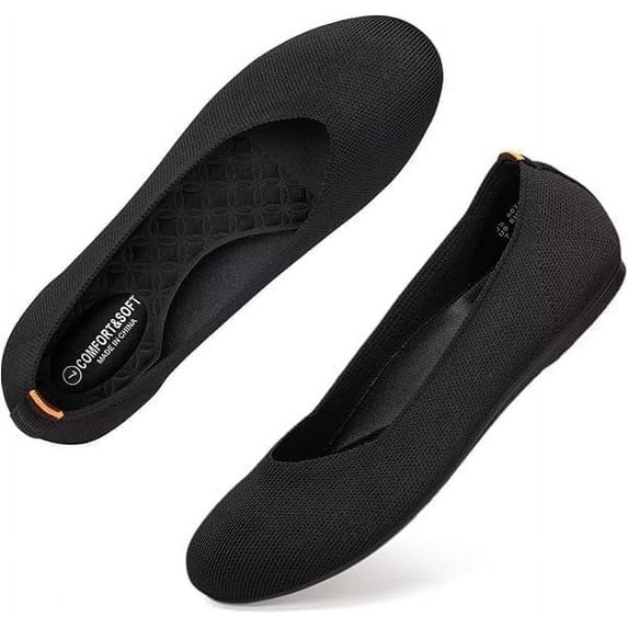 Flatgios Women's Ballet Flats Knitted Round Toe Flat Women's Walking Shoes Comfortable Casual Shoes Black-9.5
