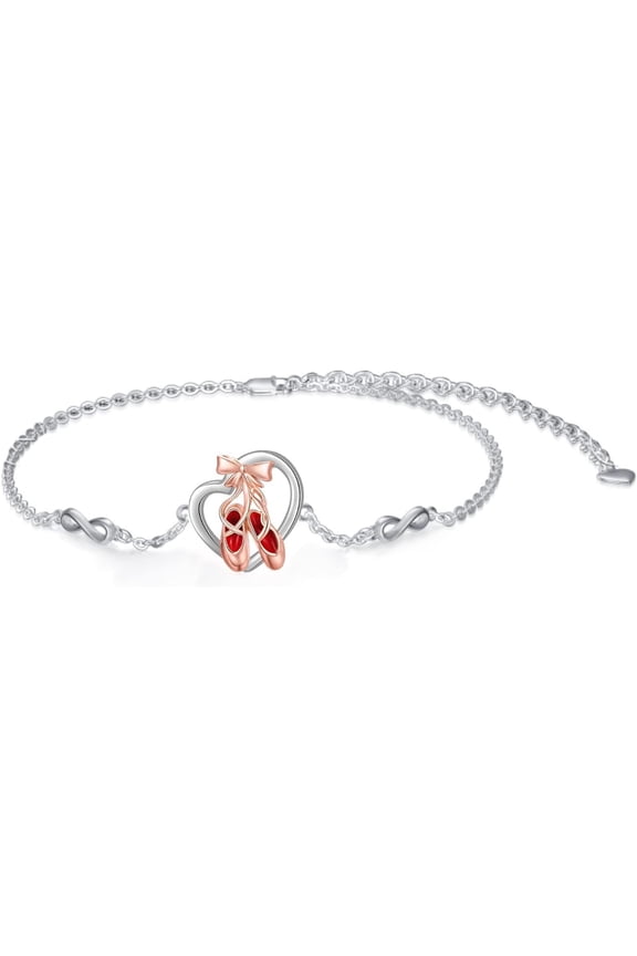 Ballet Gifts 925 Sterling Silver Ballerina Ballet Shoes Link Chain Bracelet Dancer Ballet Recital Gifts for Women