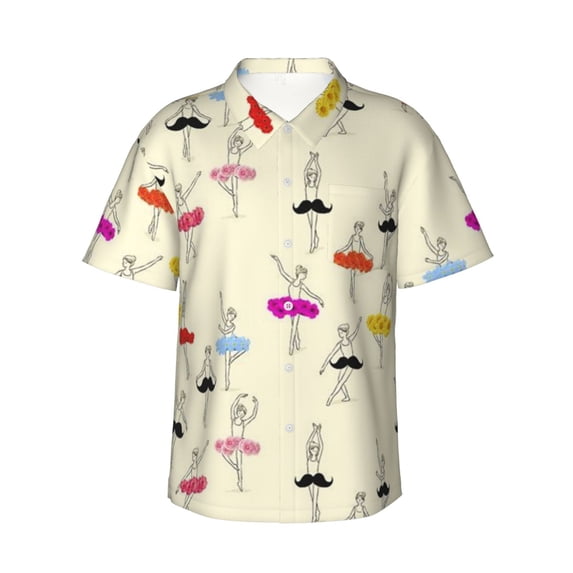 Ballet Girl Dancer Hawaiian Shirts For Men, Summer Short-Sleeve Relaxed-Fit Button-Down Shirts Large