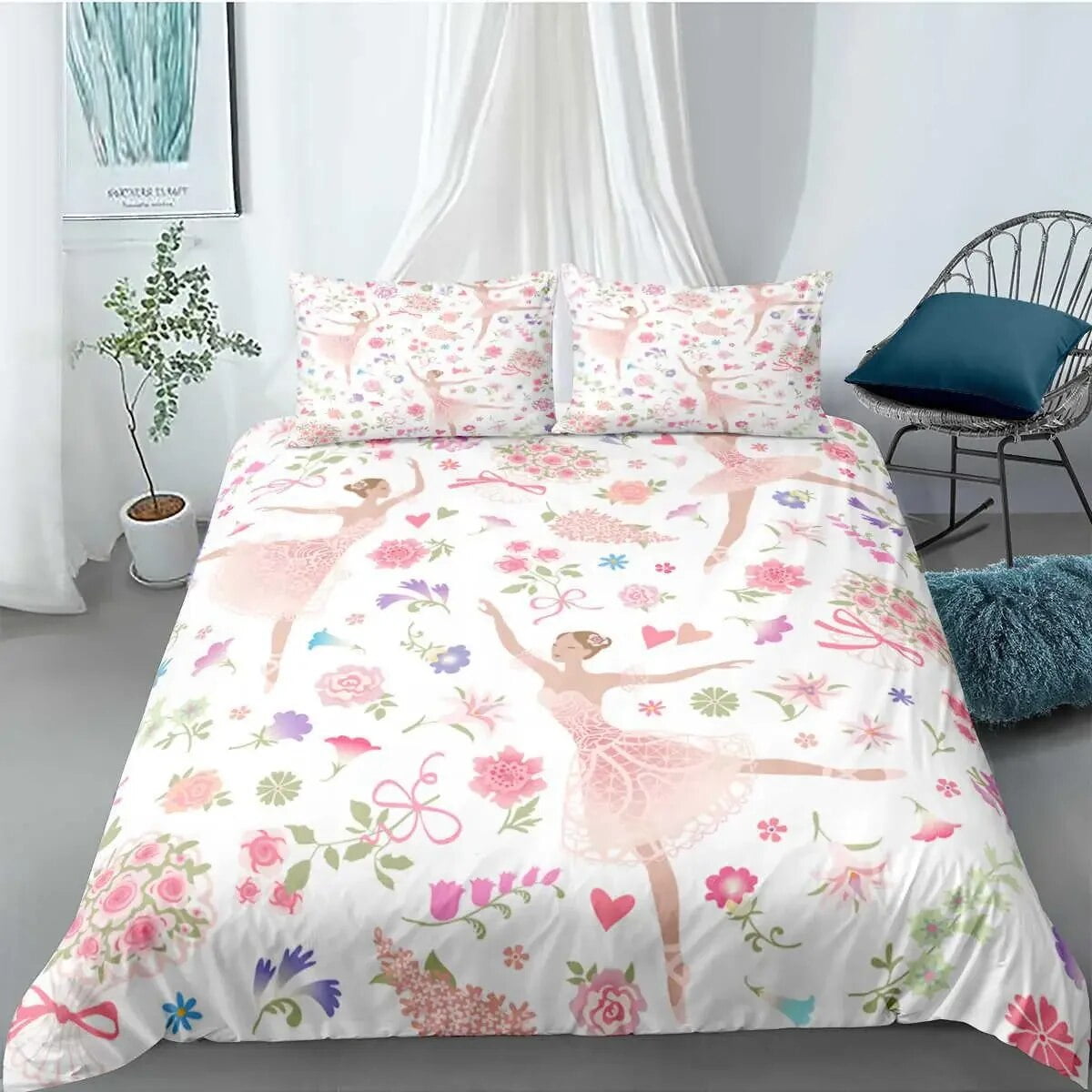 Ballet Girl Duvet Cover Set Pink Lovely Little Ballerinas Bedding Set