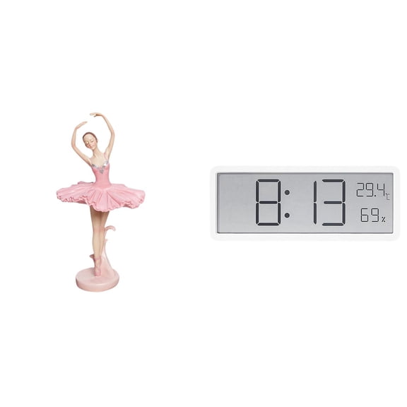 Ballet Girl Statue Resin Sculpture Digital Wall Clock Large Display Multifunctional for Office Desktop Decor