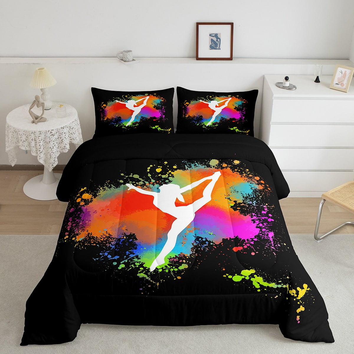 Ballet Girls Bedding,Ballerina Ballet Dancer Comforter Set,Watercolor