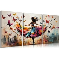 Ballet Girls Canvas Wall Art Elegant Ballet Dancer Posters Prints Paintings Abstract Butterfly Wall Decor Pictures for Girls Bedroom Dance Room Living Home Room Decoration（Only canvas）