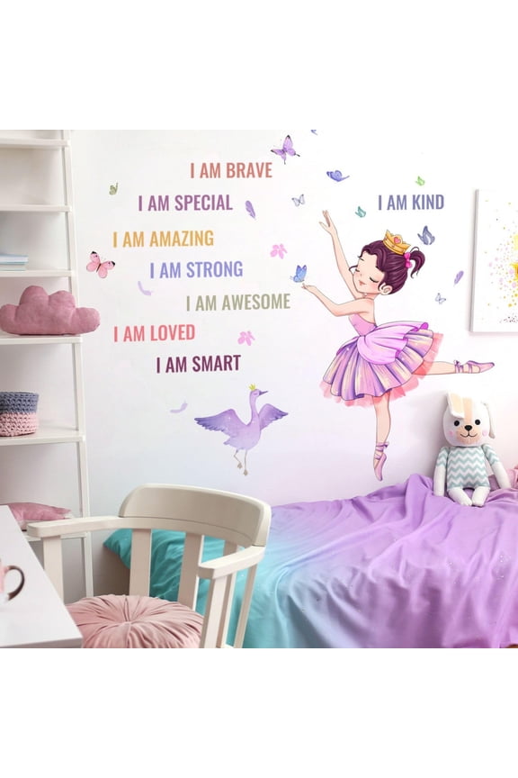 Ballet Girls Wall Decals Inspirational Princess Bedroom Wall Stickers for Kids Baby Nursery Room Decor