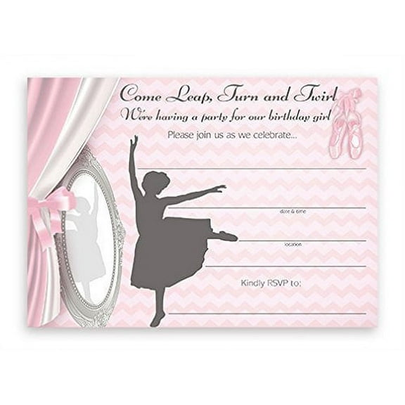 Ballet LARGE Invitations - 10 Invitations 10 Envelopes