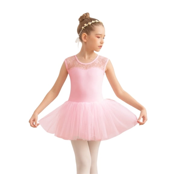 Ballet Lace Cap Sleeve Leotard Tank With Tutu Skirt For Dance Gymnastics