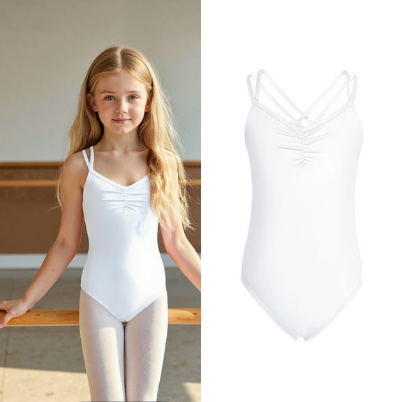 Ballet Leotard Girls Classic Spaghetti Strap White Girls Leotards for Dance Ballet Outfit Kids 4-5 Years Dance Leotards for Girls