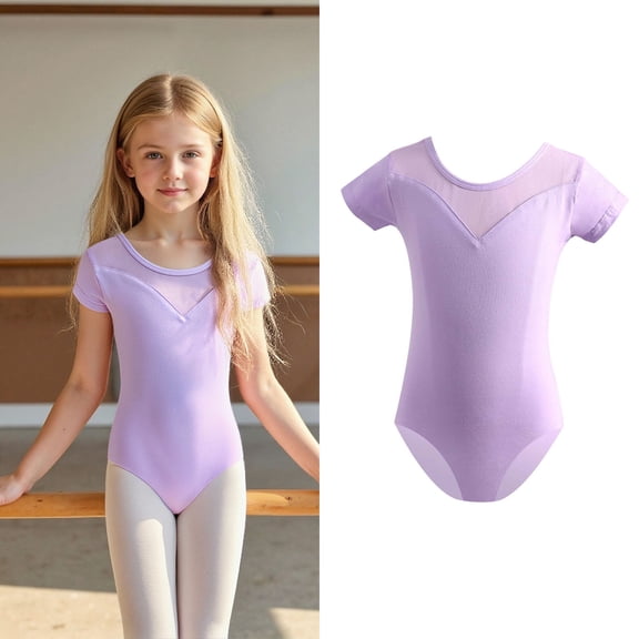 Ballet Leotard for Girls Classic Short Sleeve Purple Ballet Leotards for Girls Kids Ballet Outfit 5-6 Years Ballet Leotard