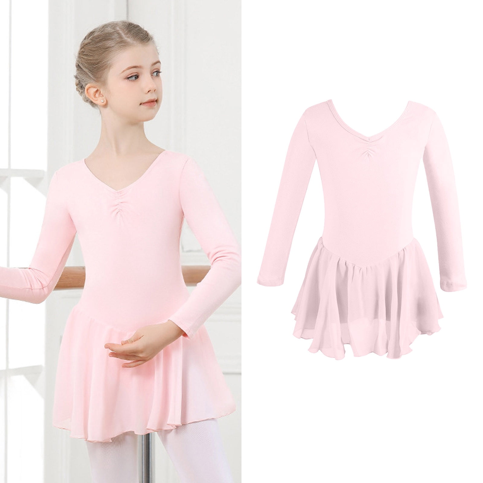 Ballet Leotard for Girls Long Sleeve Girls Pink Leotard with Skirt