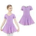 thumbnail image 1 of Ballet Leotard for Girls Short Sleeve Purple Girls Leotards for Dance with Skirt Kids Ballet Outfit Dance Leotard for Girls 6-7 Years, 1 of 4