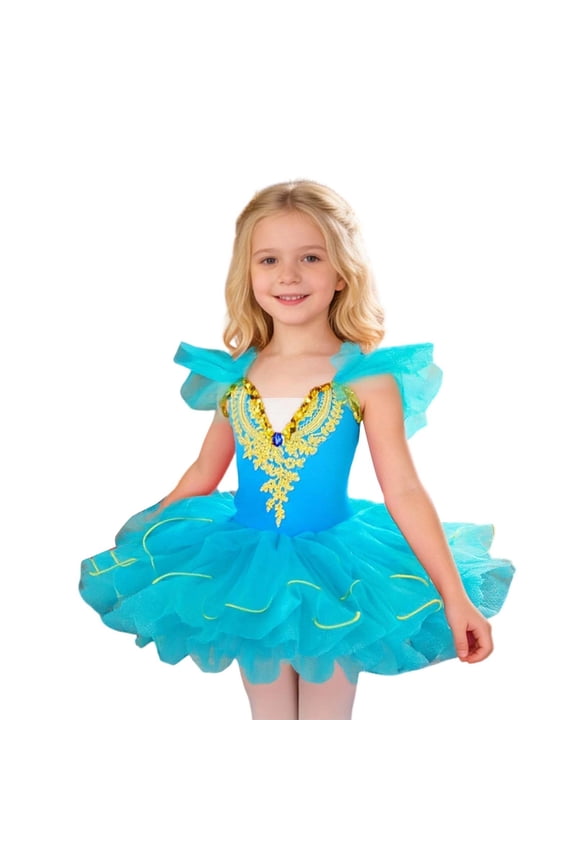Ballet Leotards For Girls Dance Leotard Ruffle Sleeve Girls Dance Tutu Dress BU1 5 Y-5 Y