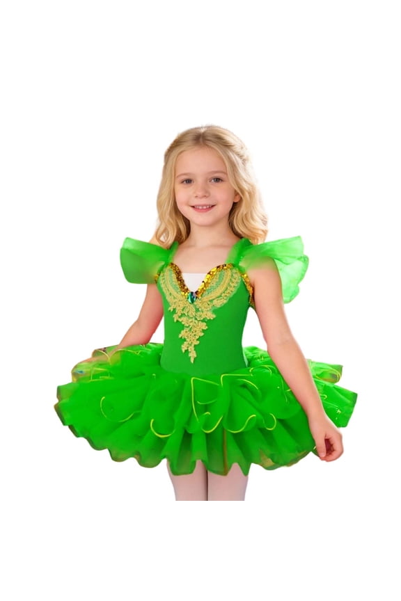 Ballet Leotards For Girls Dance Leotard Ruffle Sleeve Girls Dance Tutu Dress Green 2 Y-2 Y