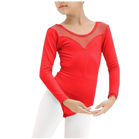 Ballet Leotards for Girls Elegant One-Piece Long Sleeve Rompers Size 2-15 Toddlers Teens Solid Crewneck Stretchy Slim High-Cut Dance Workout Jumpsuits