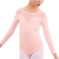 thumbnail image 1 of Ballet Leotards for Girls Long Sleeve Classic V Back Gymnastics Dancewear Button Elegant Slimming Training Bodysuit, Pink, 7 Years, 1 of 7