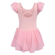 Ballet Leotards for Girls Ruffle Sleeve Dance Gymnastic Leotard Dress, Pink