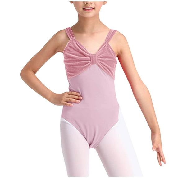 Ballet Leotards for Girls Size 0-15 One-Piece Sleeveless Velvet-Rompers Toddler Teens Trendy Color-Block V Neck Stretchy Dance Jumpsuits