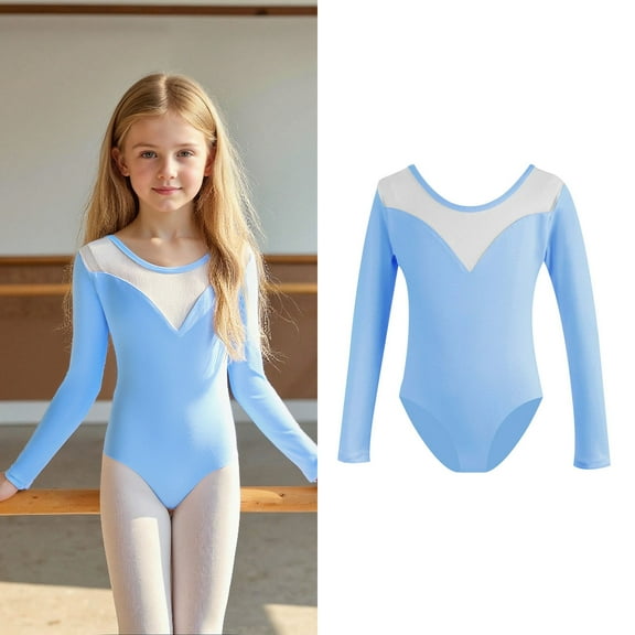 Ballet Leotards for Teens Classic Long Sleeve Girls Blue Dance Leotard Ballet Outfit Teens Ballet Leotards for Girls 11-12 Years