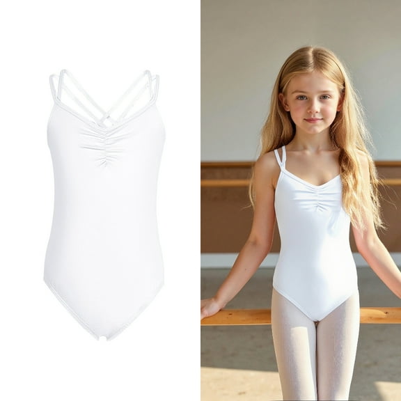 Ballet Leotards for Teens Classic Spaghetti Strap Girls White Dance Leotard Kids Ballet Outfit Leotards for Girls 6-7 Years