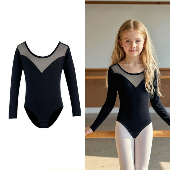 Ballet Leotards for Teens Long Sleeve Black Girls Leotards for Dance Kids Ballet Outfit Girls Clothing Size 7-8 Years