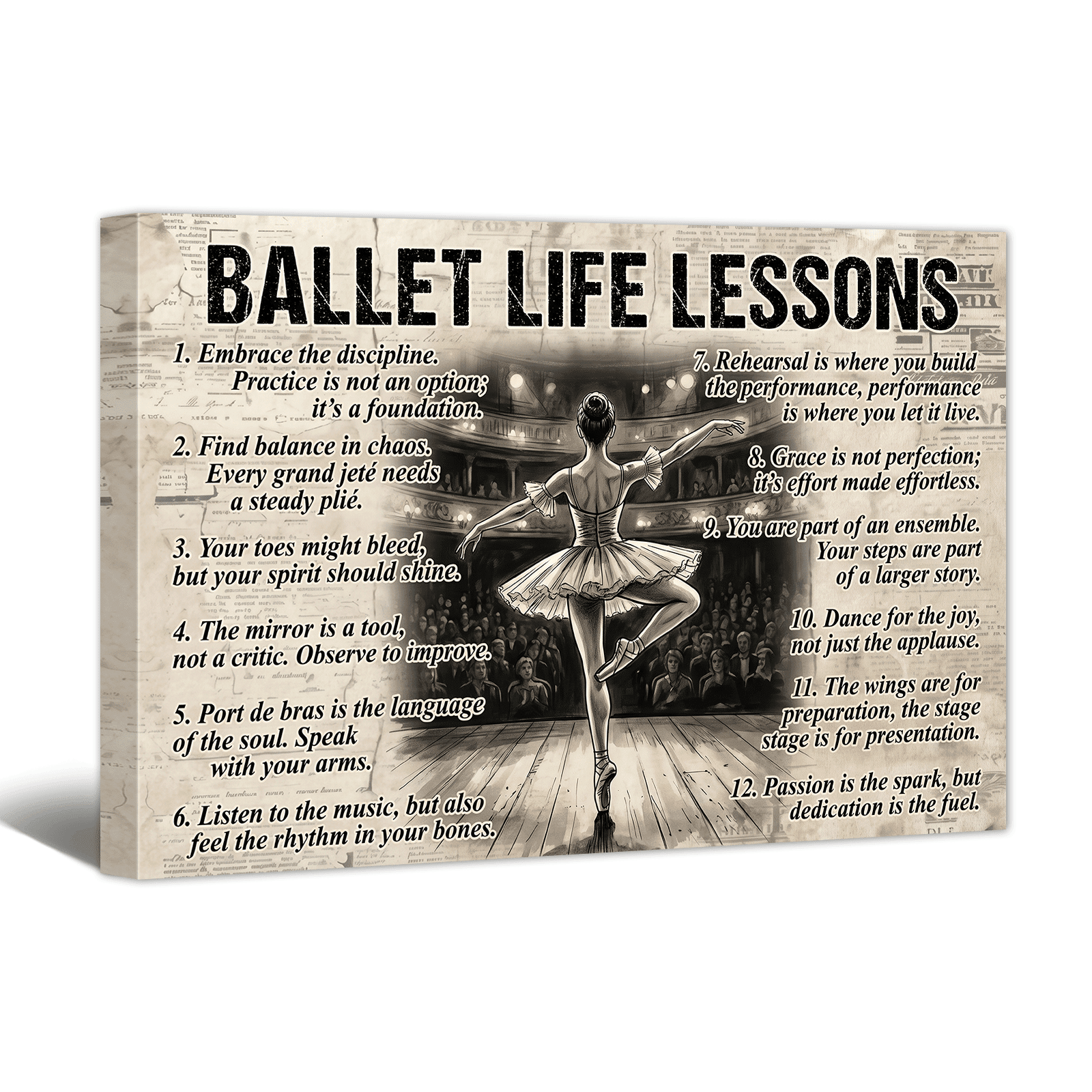 Ballet Life Lessons Canvas Wall Art Print, Sport Inspirational Quotes