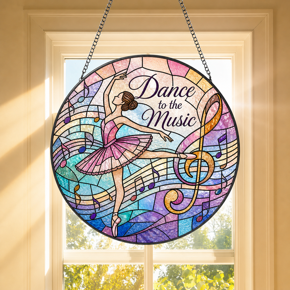 Ballet Music Gift Musical Stained Glass Suncatcher, Dance Studio Window Hanging