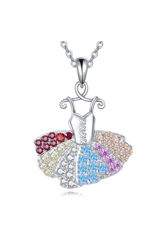 Ballet Necklace for Women 925 Sterling Silver Rainbow Cubic Zirconia Ballerina Jewerly for Dancer