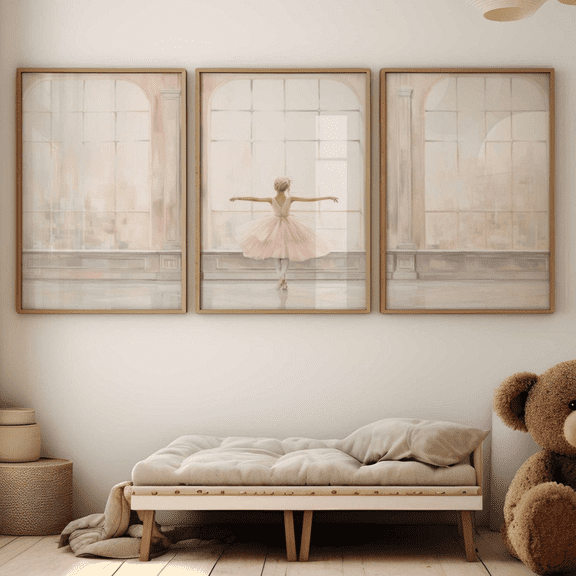 Ballet Nursery Pink Ballerina Vintage Poster Set 3 Prints Set 3 , Poster Only