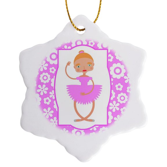 3drose, Ballet or Classic Dancer Cartoon Girl, 3 inch Snowflake Porcelain Ornament