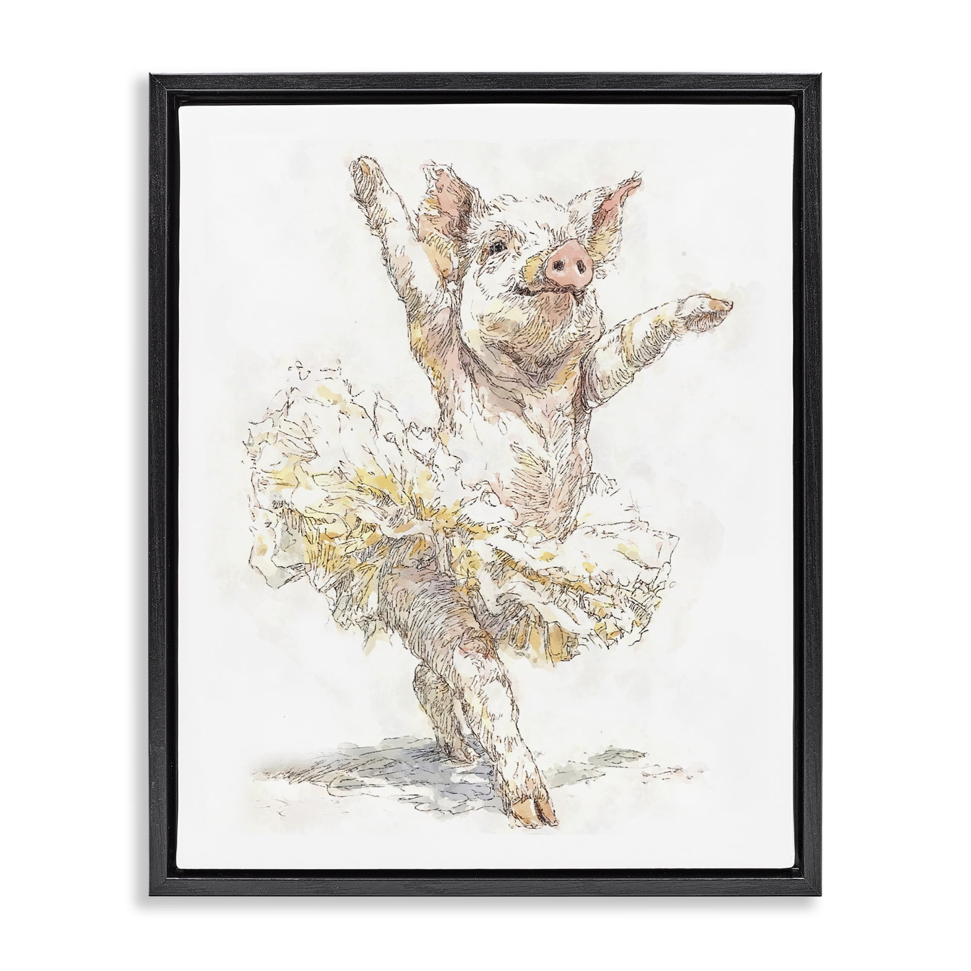 Ballet Pig Tutu Black Framed Floater Canvas Wall Art, design by Ziwei Li