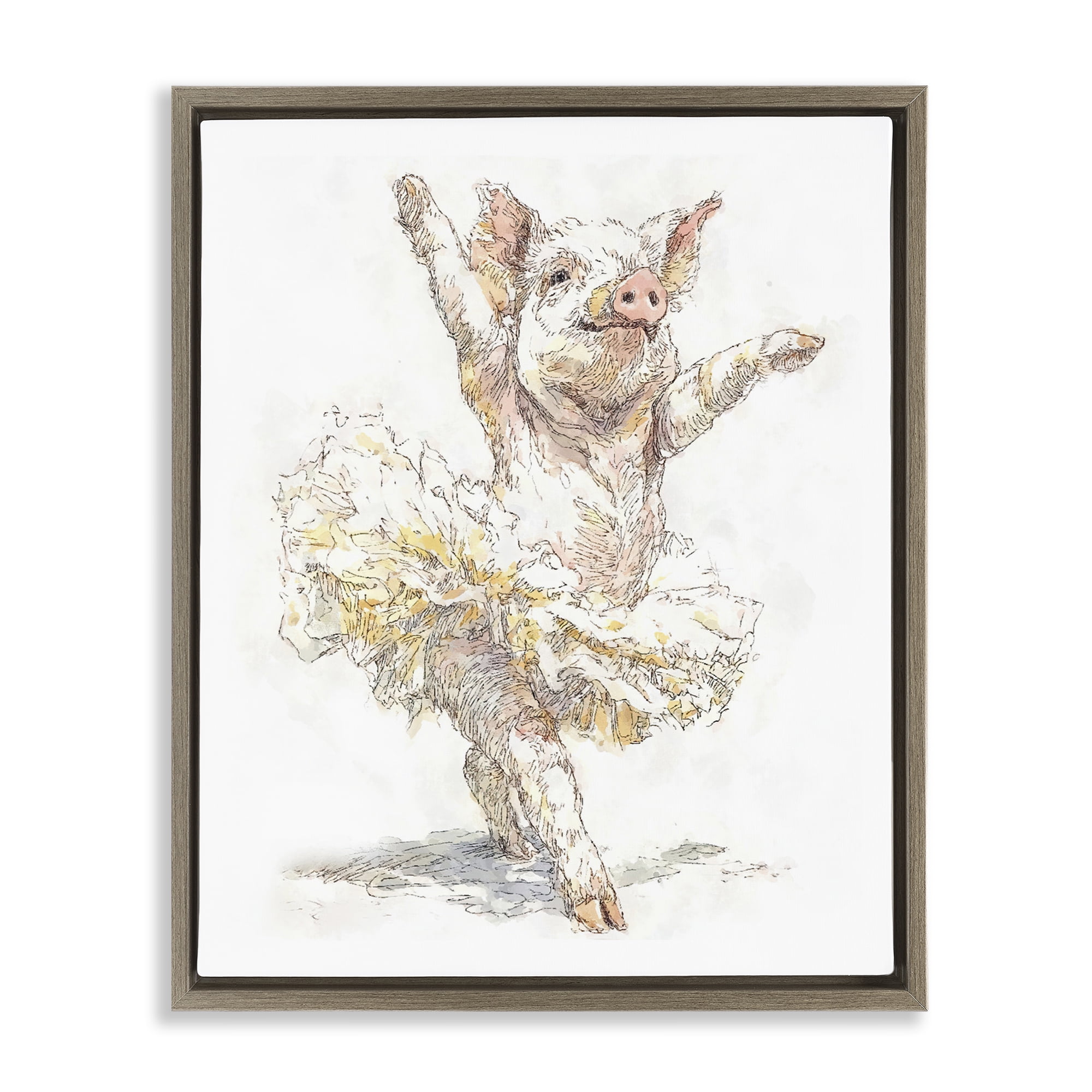 Ballet Pig Tutu Brown Framed Floater Canvas Wall Art, design by Ziwei Li
