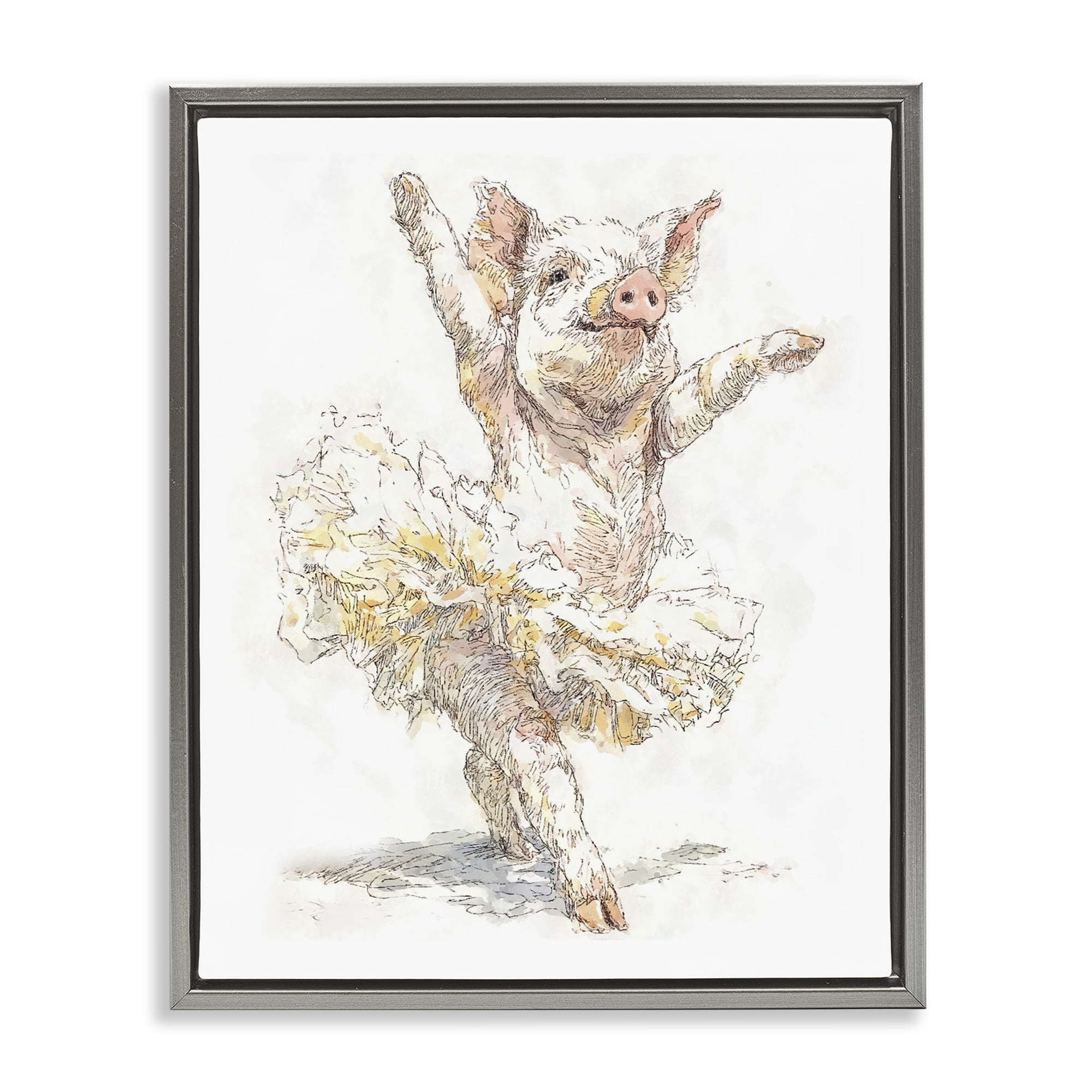 Ballet Pig Tutu Gray Framed Floater Canvas Wall Art, design by Ziwei Li