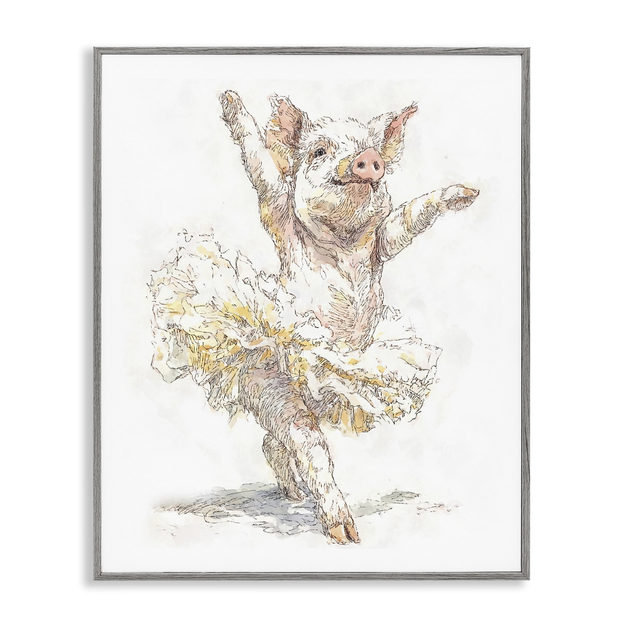 Ballet Pig Tutu Gray Framed Giclee Art, design by Ziwei Li