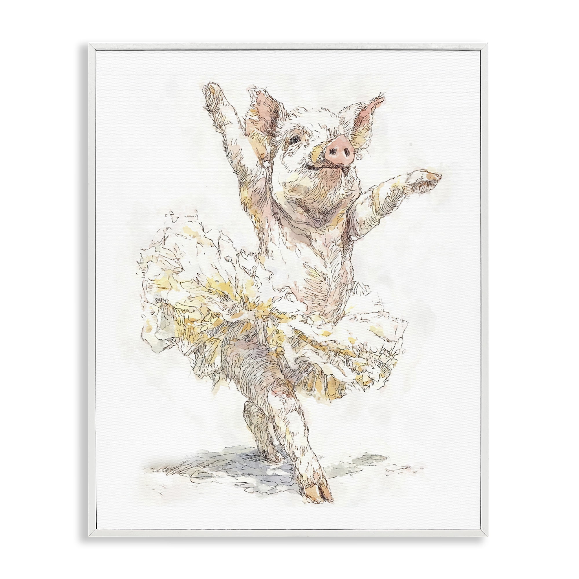 Ballet Pig Tutu White Framed Giclee Art, design by Ziwei Li