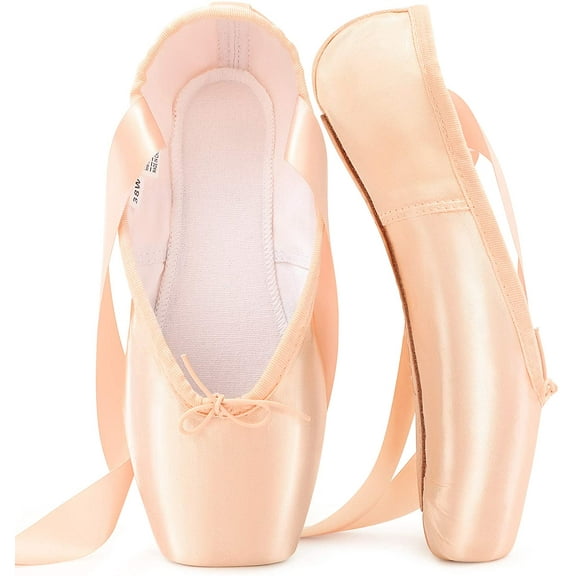 Ballet Pointe Shoes Pink Professional Dance Shoes with Sewn Ribbon and Silicone Toe Pads for Girls Women
