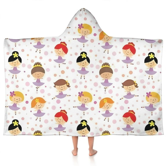 Ballet Princess Girls Pattern Hooded Bath Towel,50"x30" for Ages 3 To 12 Kids, Quick Dry Lightweight Soft Microfiber Hood Beach Towel Cover Up for Kids