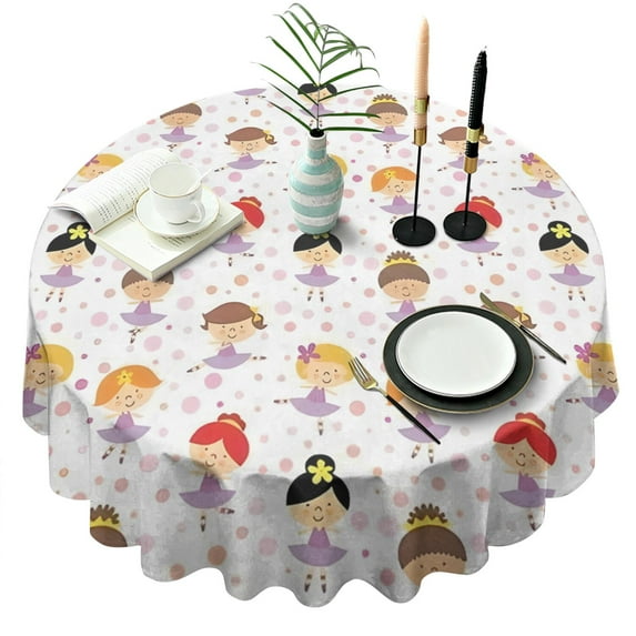 Ballet Princess Girls Pattern Round Tablecloth 60"x60",Wrinkle Wipeable Table Cloth for Kitchen Dining Room Picnic Patio Party