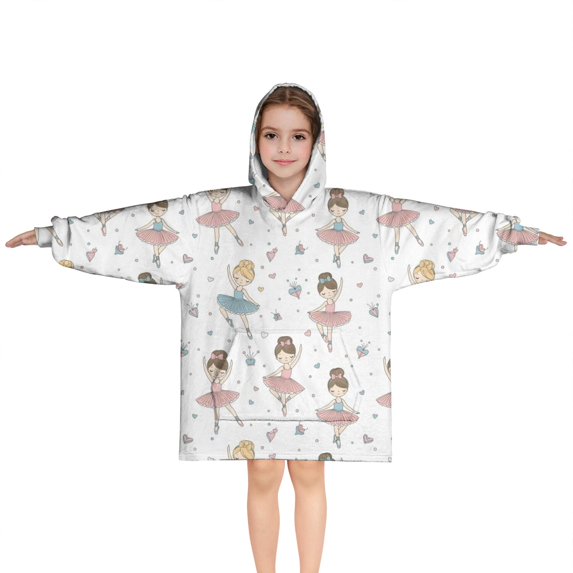 Ballet Princess Pattern Blanket Hoodies for Kids 6-13YR Oversize Wearable Blanket Hoodies for Boys Girls Teens