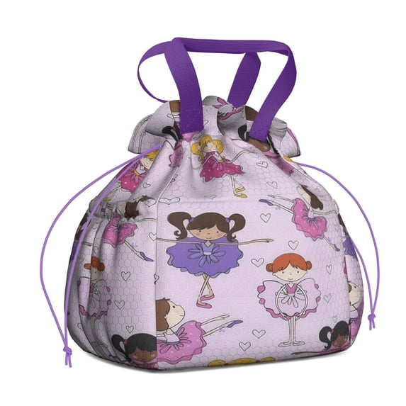 Ballet Princess Pattern Drawstring Lunch Bag Women - Drawstring Lunch Bag Insulated for Work Office - Stain-Resistant Large Lunchbags for Women with Multi-Pockets