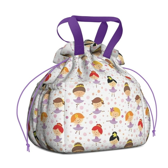 Ballet Princess Pattern Drawstring Lunch Bag Women - Drawstring Lunch Bag Insulated for Work Office - Stain-Resistant Large Lunchbags for Women with Multi-Pockets