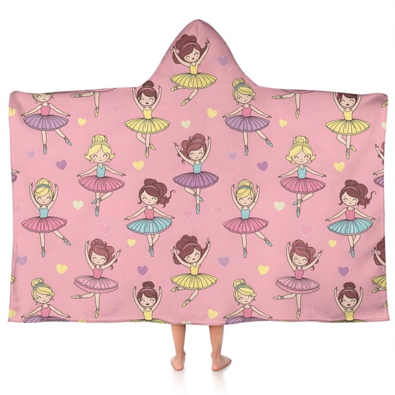 Ballet Princess Pattern Hooded Bath Towel,50"x30" for Ages 3 To 12 Kids, Quick Dry Lightweight Soft Microfiber Hood Beach Towel Cover Up for Kids