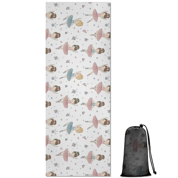 Ballet Princess Pattern Hot Yoga Mat Towel Non Slip for Hot Yoga - Quick-Drying Yoga Mat Cover with 4 Corner Pockets with Travel Bag - Hot Yoga Towel Non Slip Grip Moisture Wicking Sweat 70"x26"