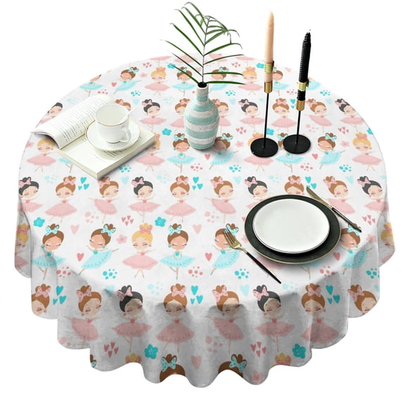 Ballet Princess Pattern Round Tablecloth 60"x60",Wrinkle Wipeable Table Cloth for Kitchen Dining Room Picnic Patio Party