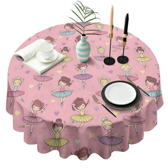Ballet Princess Pattern Round Tablecloth 60"x60",Wrinkle Wipeable Table Cloth for Kitchen Dining Room Picnic Patio Party
